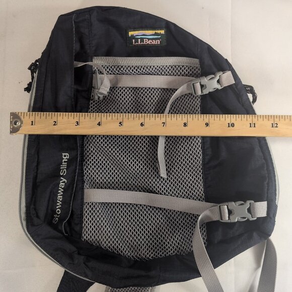 L.L. Bean Stowaway Sling Pack Navy Blue Grey Bag Backpack One Strap 504919 LL - Picture 7 of 12